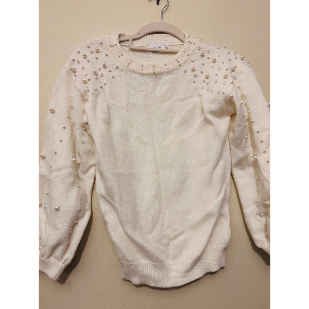 Shop The Mint Sweater Girls 10/12 Ivory Excellent Pearl Embellished Crew Neck